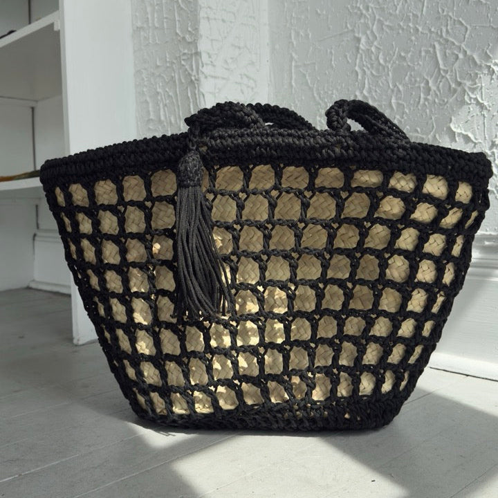 BLACK CROCHET MARKET BAG