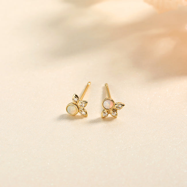 Tiny Opal and Diamond Stud Earring