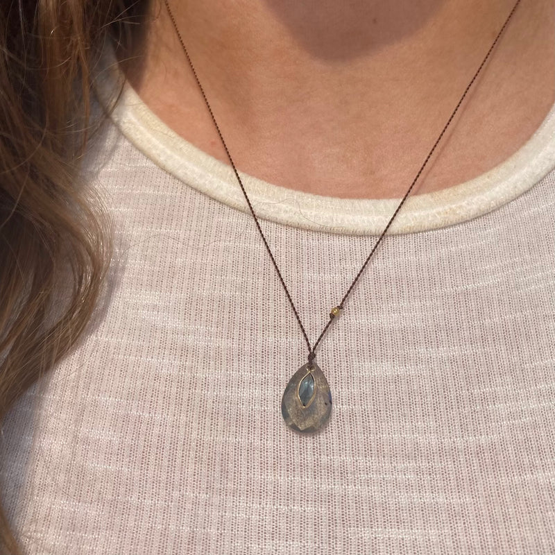 LABRADORITE & BLUE TOPAZ PENDANT NECKLACE