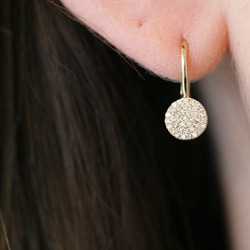 Gold Diamond Disc Leverback Earrings