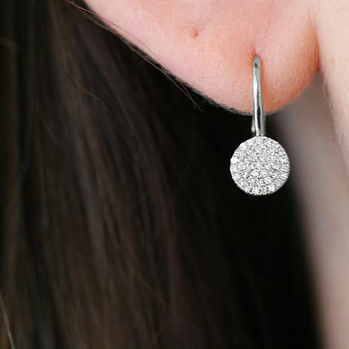 White Gold Diamond Disc Leverback Earrings