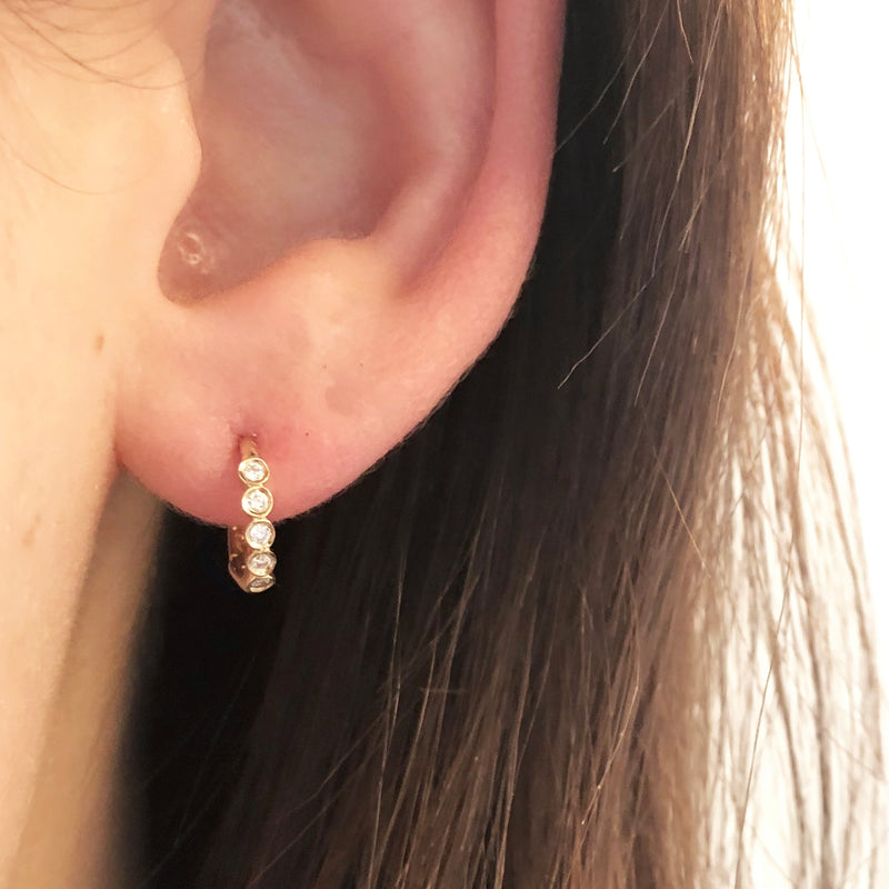 BEZEL SET DIAMOND HUGGIE HOOPS