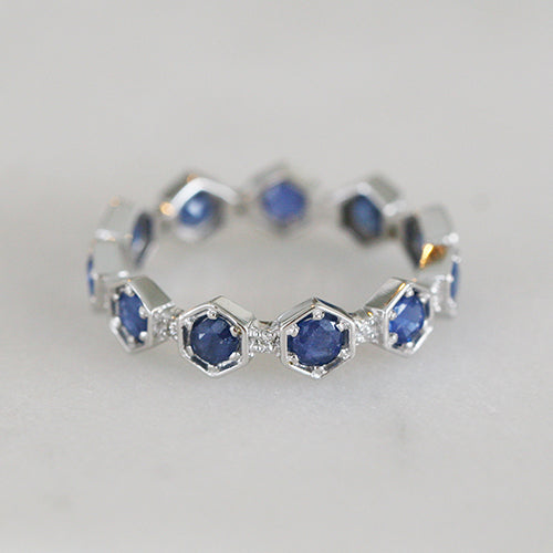 Carina White Gold and Sapphire Hexagon Eternity Band by Katie Diamond