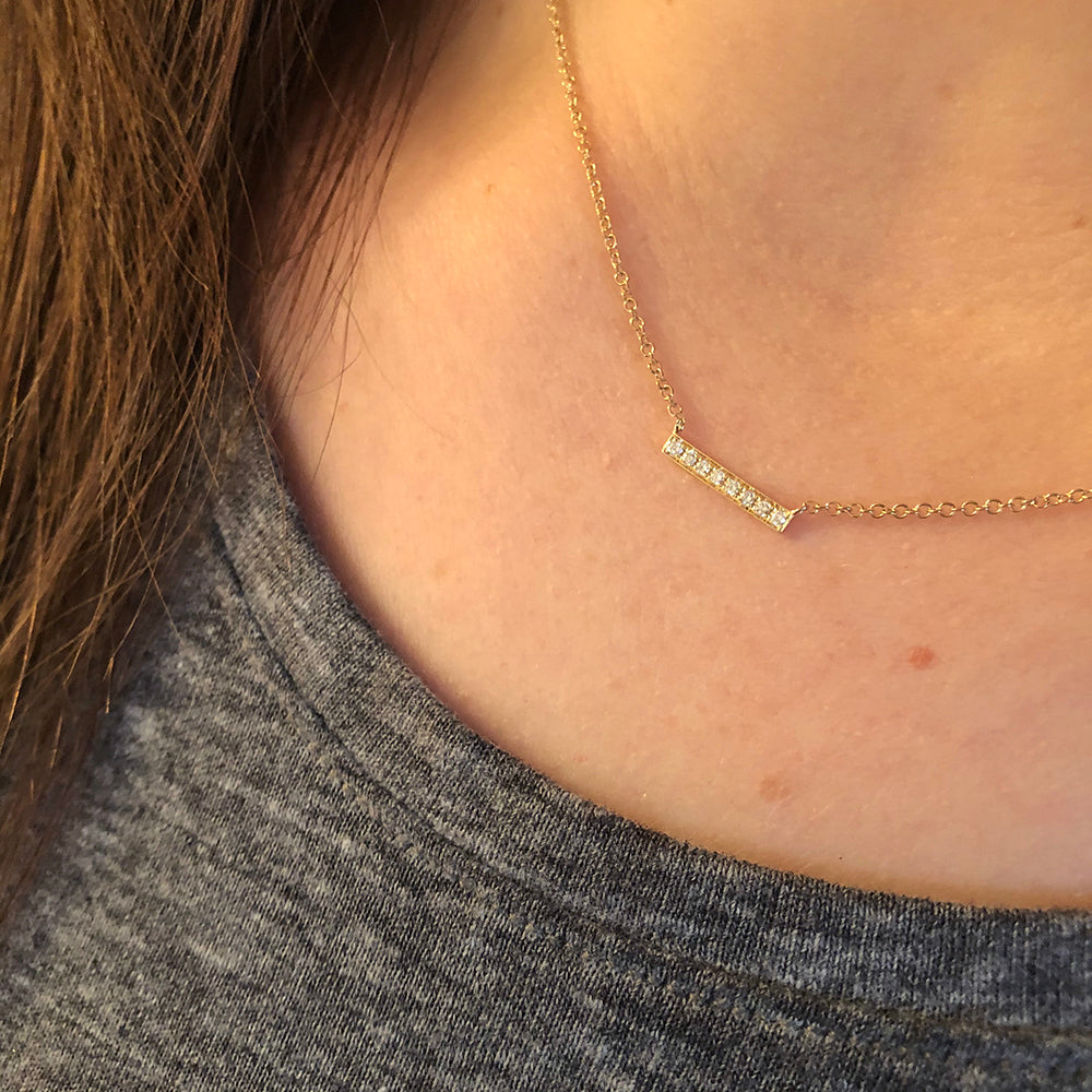SMALL GOLD DIAMOND BAR NECKLACE