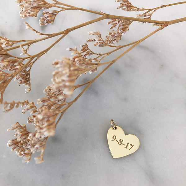 Engravable Heart Charm, Gold plated