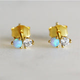 Opal and CZ Diamond Stud Earrings