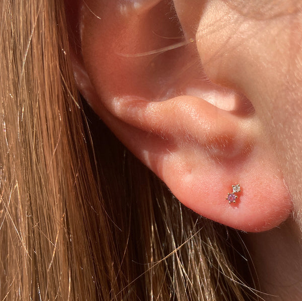 Tiny Pink Sapphire and Diamond Stud Earring