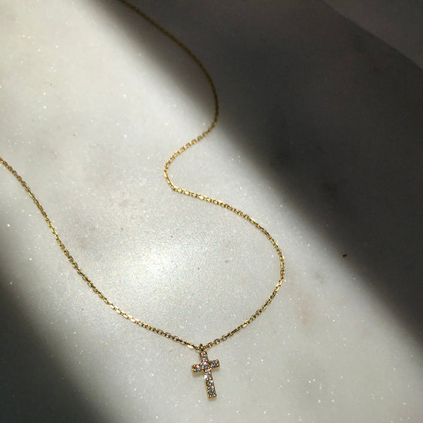 Tiny Diamond Cross Necklace