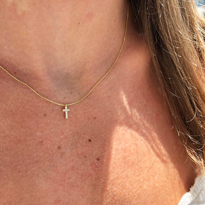 TINIEST DIAMOND CROSS NECKLACE