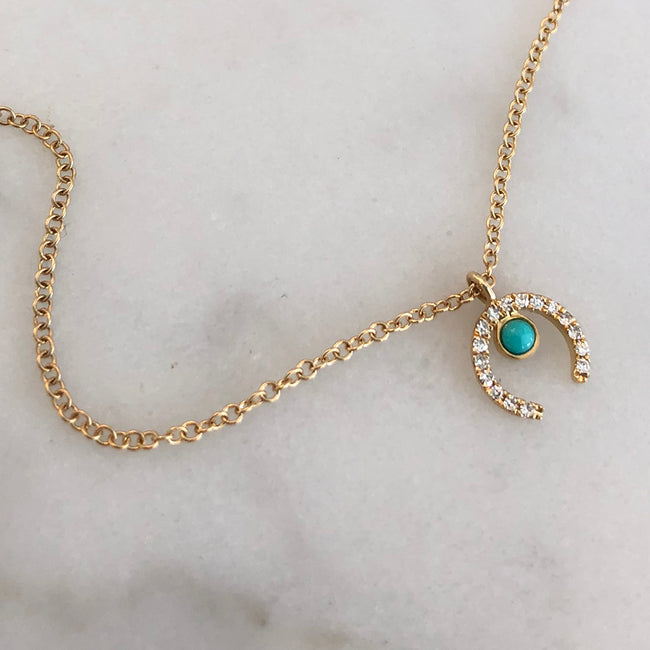 Diamond Horseshoe Necklace with Turquoise Stone