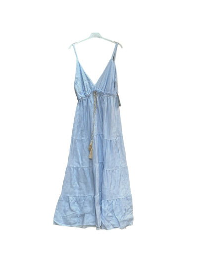 Striped long dress with thin straps in cotton gauze