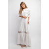 CHIC WOVEN MAXI BUTTON DOWN SHIRT DRESS WITH TRIM LACE DETAI