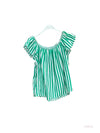 Wide striped bardot collar cotton gauze top