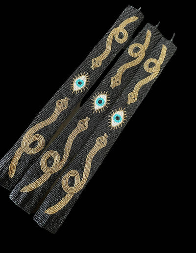 Hand beaded evil eye and snake belt or Hat Band