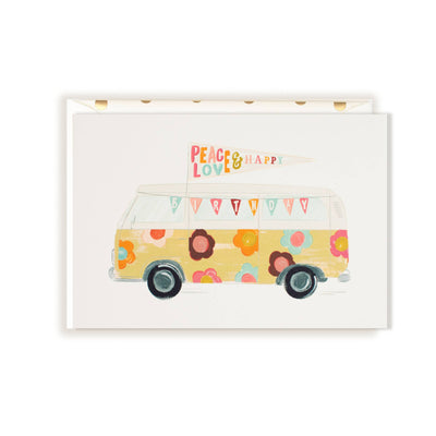 VW Flowers Bus Peace Love Happy Birthday Greeting Card