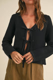 J4721   LONG SLEEVE KNITTED TIE FRONT CARDIGAN