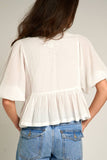 Puff Sleeve Peplum Top with Embroidery Detail