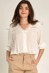 Drawstring Hem Lace Trimmed Blouse