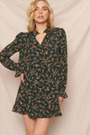 Floral Print Mini Dress with Standing Collar