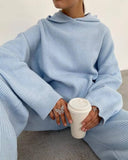 Solid Color Hoodie Top and Pant Set Sweater Set 9263