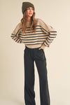 T3341   STRIPED PATTERN MOCK NECK SWEATER TOP