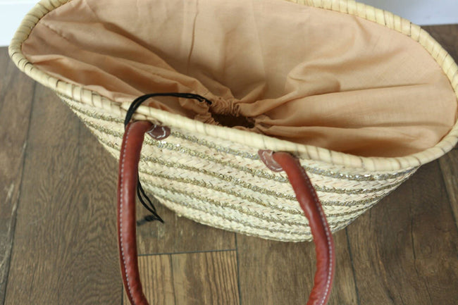 Trendy straw bags , straw beach bag, Leather handle