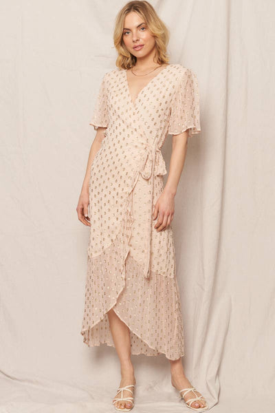 Short Sleeve Sequin Polka Dot Wrap Dress