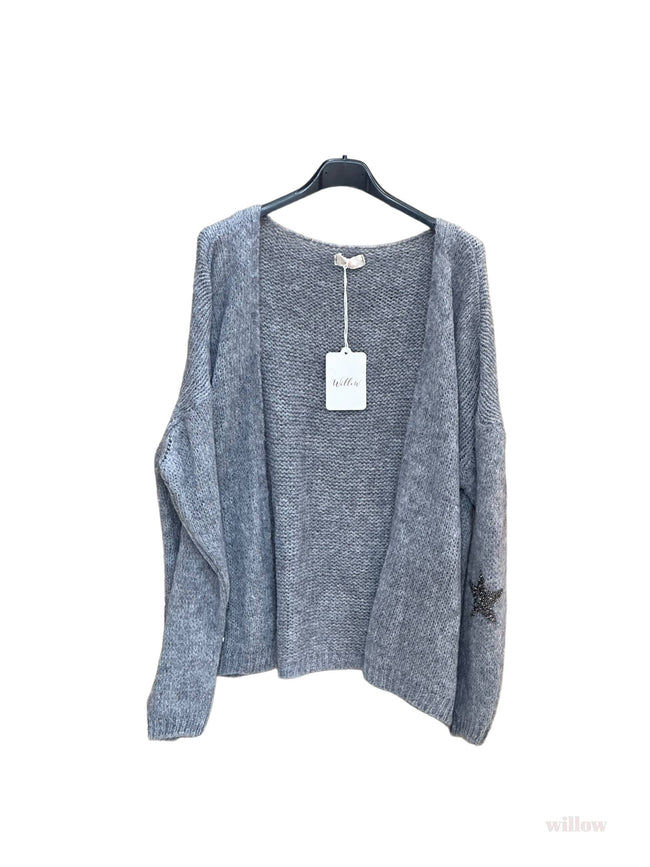 Thick cardigan with mohair and stars at the elbows #3559