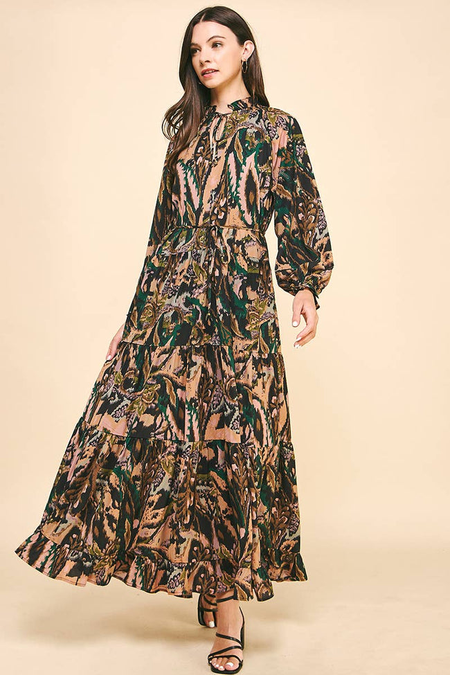PRINT TIERED MAXI DRESS - 5548D