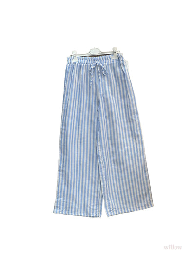 Wide-striped cotton gauze pants