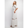 CHIC WOVEN MAXI BUTTON DOWN SHIRT DRESS WITH TRIM LACE DETAI
