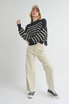 T3341   STRIPED PATTERN MOCK NECK SWEATER TOP