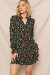 Floral Print Mini Dress with Standing Collar