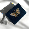 Navy Pouch with Gold Beaded Bee Embroidery and Silver Tassel