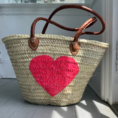 PINK HEART STRAW TOTE BAG