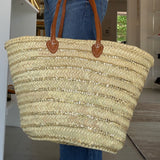 SEQUIN STRIPE STRAW TOTE