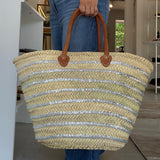 SEQUIN STRIPE STRAW TOTE