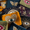 Yellow Navy Black and Green Velvet Pouches with Embroidered Hearts Stars and Evil Eyes