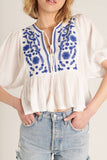 Puff Sleeve Peplum Top with Embroidery Detail