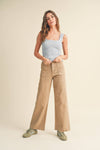 P2112     DYE AND WASH COTTON STRETCH WIDE LEG PANTS