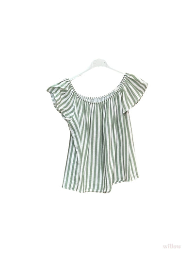 Wide striped bardot collar cotton gauze top