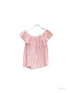 Wide striped bardot collar cotton gauze top