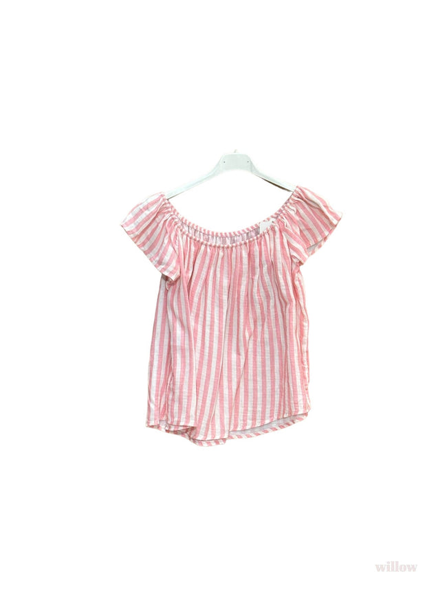 Wide striped bardot collar cotton gauze top