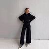 Solid Color Hoodie Top and Pant Set Sweater Set 9263