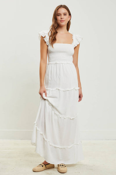 SMOCKED TIERED MAXI DRESS