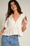 Puff Sleeve Peplum Top with Embroidery Detail