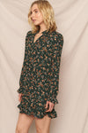 Floral Print Mini Dress with Standing Collar