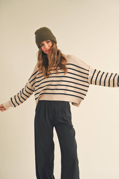 T3341   STRIPED PATTERN MOCK NECK SWEATER TOP