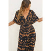 Tie Dye Print Drawstring Cinched Waist Maxi Dress