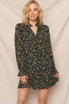 Floral Print Mini Dress with Standing Collar